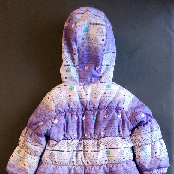 London Fog Infant Girls Hooded Puffer Jacket~18M~18 Months Multicolor/Hearts - Picture 3 of 11